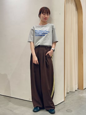「CIAOPANIC TYPY（チャオパニックティピー）の【UNISEX】【プラスサイズあり】ポコポコメッセージロゴTEE（Tシャツ/カットソー、グレー系）」を使った、kimura_no_fukuさん（レディース・155cm）の春コーディネート