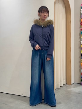 「FILA（フィラ）の【 FILA 別注 】裏毛ファーフードジップパーカー（パーカー、ブルー系）」を使った、kimura_no_fukuさん（レディース・155cm）の秋コーディネート