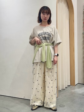 「CIAOPANIC TYPY（チャオパニックティピー）の∴アシッドウォッシュカレッジロゴオーバーTee（Tシャツ/カットソー、グレー系）」を使った、kimura_no_fukuさん（レディース・155cm）の夏コーディネート