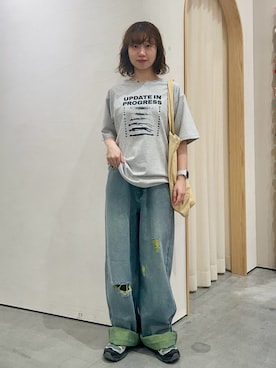 「CIAOPANIC TYPY（チャオパニックティピー）の【UNISEX】宇宙人プリントTシャツ（Tシャツ/カットソー、グレー系）」を使った、kimura_no_fukuさん（レディース・155cm）の夏コーディネート