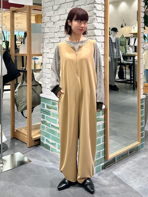 3サイズ展開】フロントZIP裾ドロストオールインワン（つなぎ
