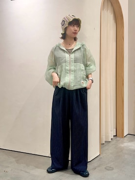 「HELLO.SANFRANCISCO（ハローサンフランシスコ）の【HELLO.SANFRANCISCO/ハローサンフランシスコ】ドット柄フリルシアーパーカー（パーカー、グリーン系）」を使った、kimura_no_fukuさん（レディース・155cm）の春コーディネート