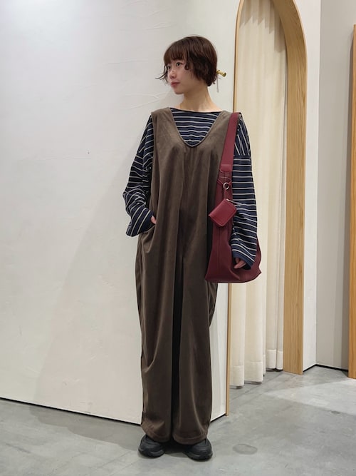 セール】ベロア裾ドロストオールインワン（つなぎ/オールインワン