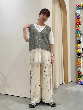 「CIAOPANIC TYPY（チャオパニックティピー）のかすれロゴプリントTee（Tシャツ/カットソー、ホワイト系）」を使った、kimura_no_fukuさん（レディース・155cm）の夏コーディネート