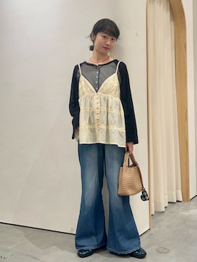 「CIAOPANIC TYPY（チャオパニックティピー）の【2WAY】シアーラグランヘンリーネックTee（Tシャツ/カットソー、グレー系）」を使った、kimura_no_fukuさん（レディース・155cm）の夏コーディネート
