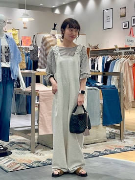 「CIAOPANIC TYPY（チャオパニックティピー）のシアーボーダーロンTee（Tシャツ/カットソー、グレー系）」を使った、kimura_no_fukuさん（レディース・155cm）の夏コーディネート
