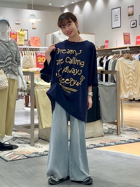 「CIAOPANIC TYPY（チャオパニックティピー）の【UNISEX】アソート落書きBIGロゴTEE（Tシャツ/カットソー、ブルー系）」を使った、kimura_no_fukuさん（レディース・155cm）の夏コーディネート
