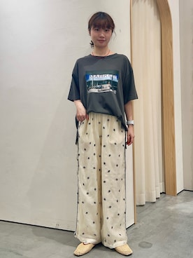 「CIAOPANIC TYPY（チャオパニックティピー）のアソートフォトプリントオーバーTee（Tシャツ/カットソー、ブラック系）」を使った、kimura_no_fukuさん（レディース・155cm）の夏コーディネート
