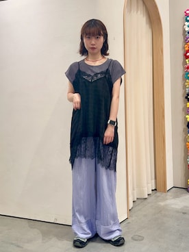 「CIAOPANIC TYPY（チャオパニックティピー）の【夏も快適/ドライタッチ】アソートフォトプリントフレンチスリーブTee（Tシャツ/カットソー、グレー系）」を使った、kimura_no_fukuさん（レディース・155cm）の夏コーディネート