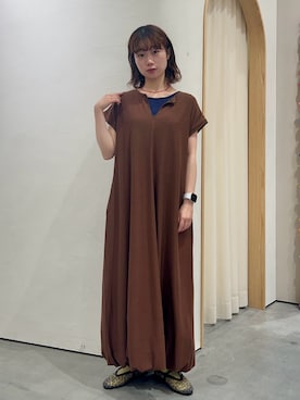「CIAOPANIC TYPY（チャオパニックティピー）の【さらっと快適】微配色ステッチドライタッチ裾バルーンカットソーワンピース（ワンピース、ブラウン系）」を使った、kimura_no_fukuさん（レディース・155cm）の夏コーディネート