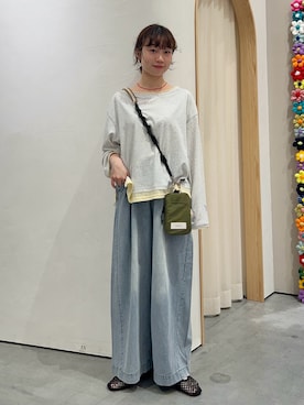 「CIAOPANIC TYPY（チャオパニックティピー）の【接触冷感/ドット柄あり】フェイクレイヤードシアースラブ刺繍オーバーTee（Tシャツ/カットソー、グレー系）」を使った、kimura_no_fukuさん（レディース・155cm）の夏コーディネート