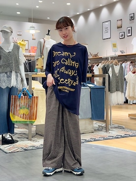 「CIAOPANIC TYPY（チャオパニックティピー）の【UNISEX】アソート落書きBIGロゴTEE（Tシャツ/カットソー、ブルー系）」を使った、kimura_no_fukuさん（レディース・155cm）の夏コーディネート