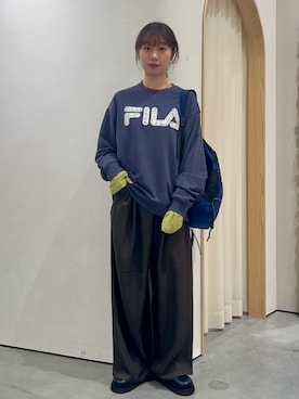 「FILA（フィラ）の【 FILA 別注 】レースドッキング裏毛クルースウェット（スウェット、ブルー系）」を使った、kimura_no_fukuさん（レディース・155cm）の秋コーディネート