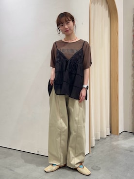 「CIAOPANIC TYPY（チャオパニックティピー）の∴【接触冷感】ロゴプリントTee（Tシャツ/カットソー、ブラウン系）」を使った、kimura_no_fukuさん（レディース・155cm）の夏コーディネート