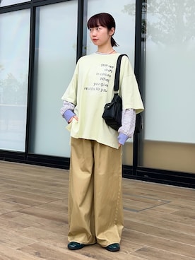 「CIAOPANIC TYPY（チャオパニックティピー）のオーガンジーシアードッキングプリントTEE（Tシャツ/カットソー、グリーン系）」を使った、kimura_no_fukuさん（レディース・155cm）の春コーディネート