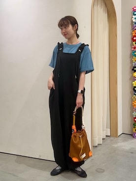 「CIAOPANIC TYPY（チャオパニックティピー）の【UNISEX】ピンボーダーワンポイント刺繍ロゴTシャツ（Tシャツ/カットソー、ブルー系）」を使った、kimura_no_fukuさん（レディース・155cm）の夏コーディネート