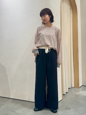 「CIAOPANIC TYPY（チャオパニックティピー）のシアーボーダーロンTee（Tシャツ/カットソー、ピンク系）」を使った、kimura_no_fukuさん（レディース・155cm）の春コーディネート