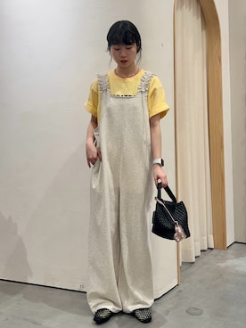 「CIAOPANIC TYPY（チャオパニックティピー）の【UNISEX】宇宙人プリントTシャツ（Tシャツ/カットソー、イエロー系）」を使った、kimura_no_fukuさん（レディース・155cm）の夏コーディネート