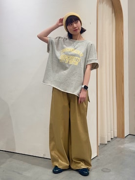 「CIAOPANIC TYPY（チャオパニックティピー）のアシッド加工裏毛フレンチスリーブロゴトップス（Tシャツ/カットソー、グレー系）」を使った、kimura_no_fukuさん（レディース・155cm）の春コーディネート