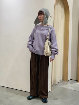 「スラックスパンツ」｜「アイテム（ニットキャップ/ビーニー）」を使った、kimura_no_fukuさん（レディース・155cm）の秋コーディネート