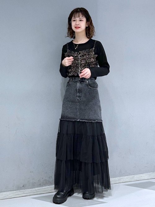 グラムリップス♡ チュール ドッキング DENIM スカート♡ブラック チュール ドッキング DENIM スカート