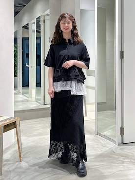 「RAGEBLUE（レイジブルー）のアシメレースインナーキャミ（Tシャツ/カットソー、ホワイト系）」を使った、理咲さん（レディース）の夏コーディネート
