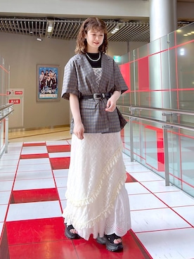 「アイテム（ジャケット/アウター、イエロー系）」を使った、理咲さん（レディース・163cm）の夏コーディネート