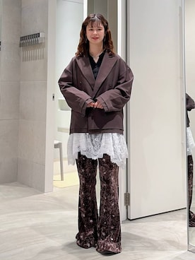 「RAGEBLUE（レイジブルー）の2WAY/シャーリングレースミニワンピース（ワンピース、ホワイト系）」を使った、理咲さん（レディース）の秋コーディネート