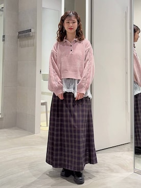 「RAGEBLUE（レイジブルー）のアシメレースインナーキャミ（Tシャツ/カットソー、ホワイト系）」を使った、理咲さん（レディース）の秋コーディネート