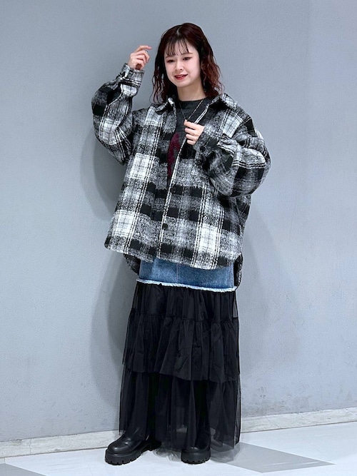 セール】オンブレチェック/シャギーオーバーシャツブルゾン（ブルゾン