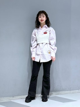 理咲さんの「スカートレイヤード/デニムフレアパンツ」を使ったコーディネート