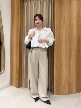 「CAPRICIEUX LE'MAGE（カプリシューレマージュ）のバルーンクロップシャツ（シャツ/ブラウス、ホワイト系）」を使った、riho_lemageさん（レディース・155cm）の春コーディネート