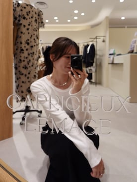 「CAPRICIEUX LE'MAGE（カプリシューレマージュ）のコルセットロンT（Tシャツ/カットソー、ホワイト系）」を使った、riho_lemageさん（レディース・155cm）の春コーディネート