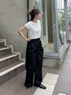 「CAPRICIEUX LE'MAGE（カプリシューレマージュ）のツイストバルーンT（Tシャツ/カットソー、ホワイト系）」を使った、riho_lemageさん（レディース・155cm）の夏コーディネート