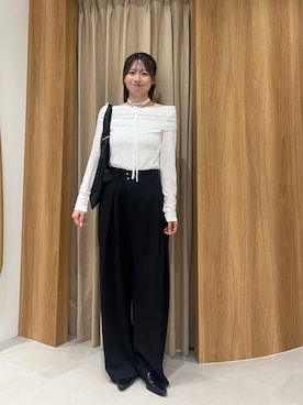 「CAPRICIEUX LE'MAGE（カプリシューレマージュ）のホックベルトワイドパンツ（その他パンツ、ブラック系）」を使った、riho_lemageさん（レディース・155cm）の夏コーディネート