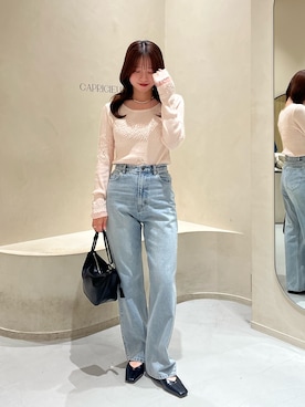 「CAPRICIEUX LE'MAGE（カプリシューレマージュ）のシャーリングニット（ニット/セーター、ピンク系）」を使った、riho_lemageさん（レディース・155cm）の春コーディネート