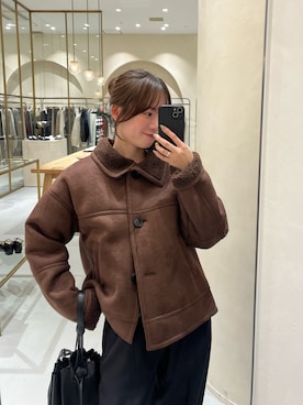「アイテム（その他アウター、ブラウン系）」を使った、riho_lemageさん（レディース・155cm）の冬コーディネート