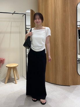 「CAPRICIEUX LE'MAGE（カプリシューレマージュ）のスクエアネックドロストT（Tシャツ/カットソー、ホワイト系）」を使った、riho_lemageさん（レディース・155cm）の夏コーディネート