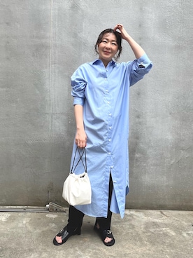 「NOLLEY'S」｜「アイテム（シャツワンピース）」を使った、nol futamiさん（レディース・157cm）の春コーディネート