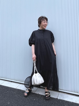 「NOLLEY’S（ノーリーズ）のアイテム（シャツワンピース）」を使った、nol futamiさん（レディース・157cm）の春コーディネート