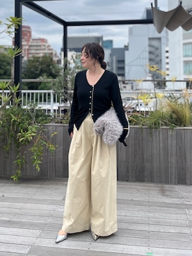 「NOLLEY’S（ノーリーズ）の【MAQWEL/マクウェル】ウォッシャブルタックワイドパンツ（その他パンツ）」を使った、nol futamiさん（レディース・157cm）の秋コーディネート