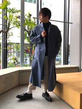 「koe（コエ）のアイテム（チェスターコート）」を使った、shunjeniさん（メンズ・170cm）の秋コーディネート