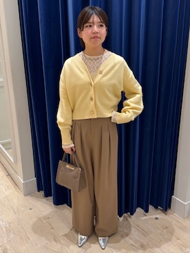 「NOLLEY’S Sophi（ノーリーズソフィ）の《セットアップ対応》ウォッシャブルウール混ツイルハイウエストワイドパンツ（その他パンツ）」を使った、takahashiさん（レディース・161cm）の秋コーディネート