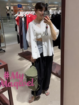 「アイテム（マフラー、ブルー系）」を使った、takahashiさん（レディース・162cm）の夏コーディネート