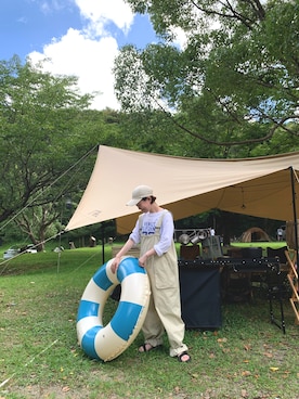 「公園コーデ」｜「アイテム（オールインワン・サロペット）」を使った、hashimoto.さん（レディース・153cm）の夏コーディネート