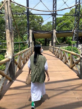 「GU（ジーユー）のアイテム（シャツワンピース）」を使った、あさん（レディース・164cm）の夏コーディネート