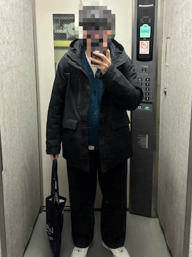 「Adoon plain（アドーンプレーン）のSHAGGY COLOR LINE DOUBLE POCKET CARDIGAN / シャギー配色ラインカーディガン（カーディガン/ボレロ、ブルー系）」を使った、KTRさん（メンズ・176cm）の春コーディネート