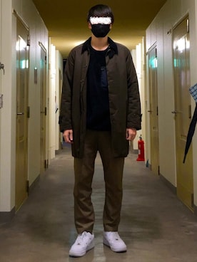 「フリース」｜「アイテム（ステンカラーコート）」を使った、KTRさん（メンズ・176cm）の冬コーディネート