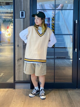 「SPINNS（スピンズ）のアイテム（チノパンツ）」を使った、ぽむまるさん（レディース・150cm）の秋コーディネート