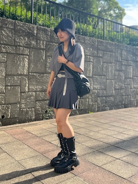 「SPINNS（スピンズ）のアイテム（ブーツ）」を使った、ぽむまるさん（レディース・150cm）の夏コーディネート